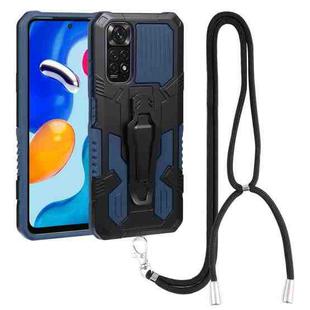 For Xiaomi Redmi Note 11S Lanyard Mecha Armor Kickstand PC + TPU Phone Case(Blue)