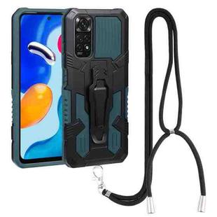 For Xiaomi Redmi Note 11S Lanyard Mecha Armor Kickstand PC + TPU Phone Case(Green)