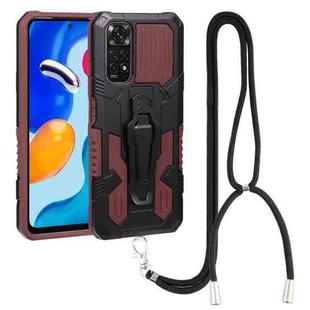 For Xiaomi Redmi Note 11S Lanyard Mecha Armor Kickstand PC + TPU Phone Case(Brown)