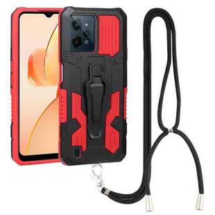 For OPPO Realme C31 Lanyard Mecha Armor Kickstand PC + TPU Phone Case(Red)