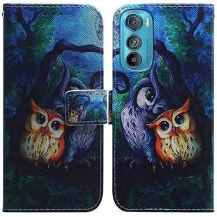 For Motorola Edge 30 Coloured Drawing Leather Phone Case(Oil Painting Owl)