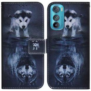 For Motorola Edge 30 Coloured Drawing Leather Phone Case(Wolf and Dog)