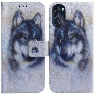 For Motorola Moto G 2022 Coloured Drawing Leather Phone Case(White Wolf)