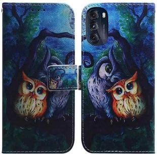 For Motorola Moto G 2022 Coloured Drawing Leather Phone Case(Oil Painting Owl)