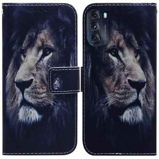 For Motorola Moto G 2022 Coloured Drawing Leather Phone Case(Lion)