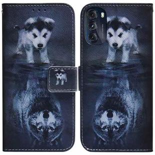 For Motorola Moto G 2022 Coloured Drawing Leather Phone Case(Wolf and Dog)