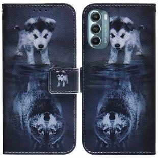 For Motorola Moto G Stylus 5G 2022 Coloured Drawing Leather Phone Case(Wolf and Dog)