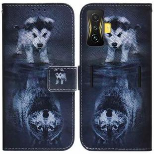 For Xiaomi Poco F4 GT / Redmi K50 Gaming Coloured Drawing Leather Phone Case(Wolf and Dog)