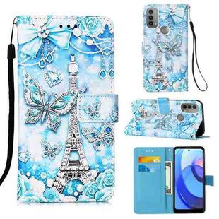 For Motorola Moto E20 / E30 / E40 Colored Drawing Plain Weave Leather Phone Case(Tower Butterfly)