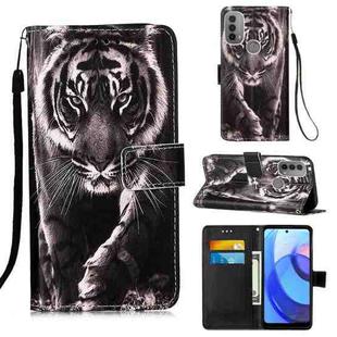 For Motorola Moto E20 / E30 / E40 Colored Drawing Plain Weave Leather Phone Case(Black White Tiger)