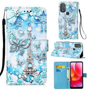 For Motorola Moto G Power 2022 Colored Drawing Plain Weave Leather Phone Case(Tower Butterfly)