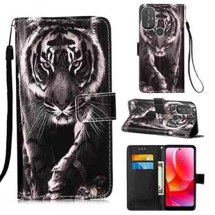 For Motorola Moto G Power 2022 Colored Drawing Plain Weave Leather Phone Case(Black White Tiger)