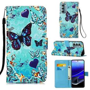 For Motorola Moto G Stylus 2022 Colored Drawing Plain Weave Leather Phone Case(Heart Butterfly)