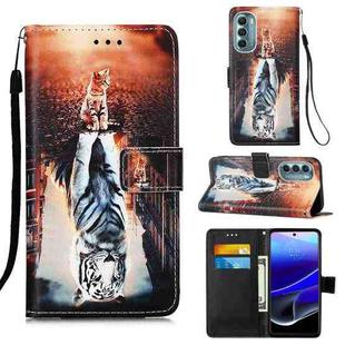 For Motorola Moto G Stylus 2022 Colored Drawing Plain Weave Leather Phone Case(Cat And Tiger)