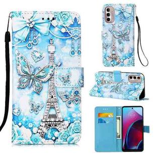 For Motorola Moto G Stylus 5G 2022 Colored Drawing Plain Weave Leather Phone Case(Tower Butterfly)