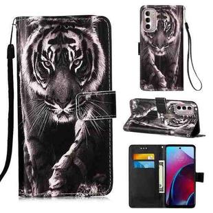 For Motorola Moto G Stylus 5G 2022 Colored Drawing Plain Weave Leather Phone Case(Black White Tiger)