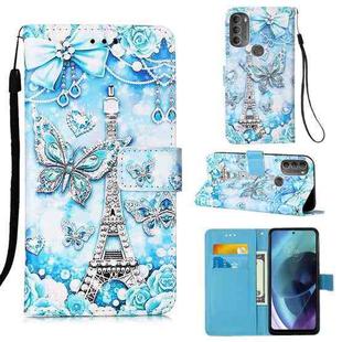 For Motorola Moto G31 / G41 Colored Drawing Plain Weave Leather Phone Case(Tower Butterfly)