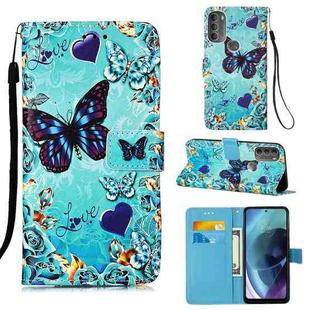 For Motorola Moto G31 / G41 Colored Drawing Plain Weave Leather Phone Case(Heart Butterfly)