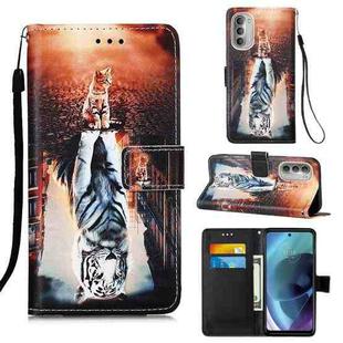 For Motorola Moto G51 5G Colored Drawing Plain Weave Leather Phone Case(Cat And Tiger)