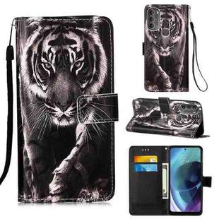 For Motorola Moto G71 5G Colored Drawing Plain Weave Leather Phone Case(Black White Tiger)