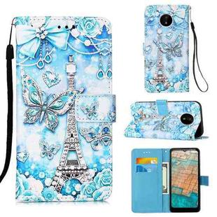 For Nokia C20 / C10 Colored Drawing Plain Weave Leather Phone Case(Tower Butterfly)