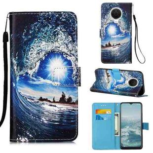 For Nokia G20 / G10 Colored Drawing Plain Weave Leather Phone Case(Waves And Sun)