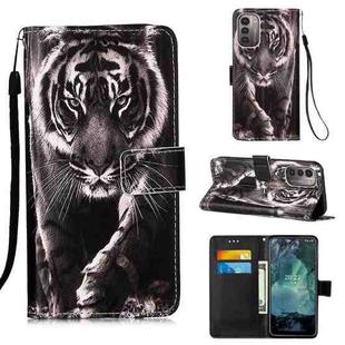 For Nokia G21 / G11 Colored Drawing Plain Weave Leather Phone Case(Black White Tiger)