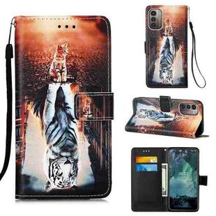 For Nokia G21 / G11 Colored Drawing Plain Weave Leather Phone Case(Cat And Tiger)