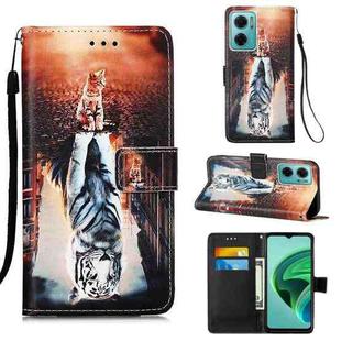 For Xiaomi Redmi 10 Prime+ 5G/Note 11E Colored Drawing Plain Weave Leather Phone Case(Cat And Tiger)