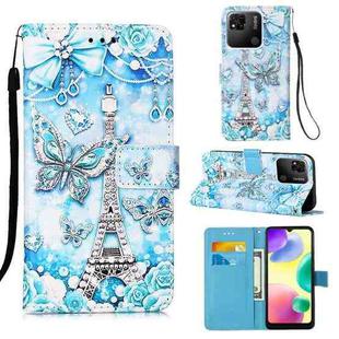For Xiaomi Redmi 10A Colored Drawing Plain Weave Leather Phone Case(Tower Butterfly)