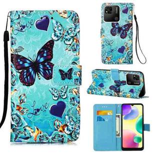 For Xiaomi Redmi 10A Colored Drawing Plain Weave Leather Phone Case(Heart Butterfly)