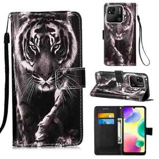 For Xiaomi Redmi 10A Colored Drawing Plain Weave Leather Phone Case(Black White Tiger)