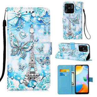 For Xiaomi Redmi 10C 4G Global/10 India Colored Drawing Plain Weave Leather Phone Case(Tower Butterfly)