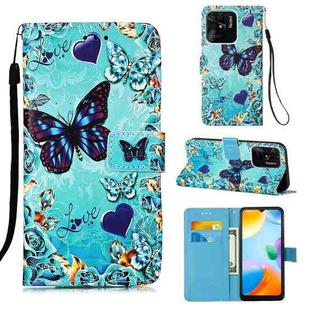 For Xiaomi Redmi 10C 4G Global/10 India Colored Drawing Plain Weave Leather Phone Case(Heart Butterfly)