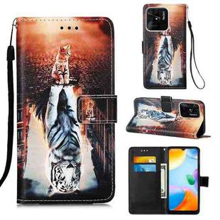 For Xiaomi Redmi 10C 4G Global/10 India Colored Drawing Plain Weave Leather Phone Case(Cat And Tiger)