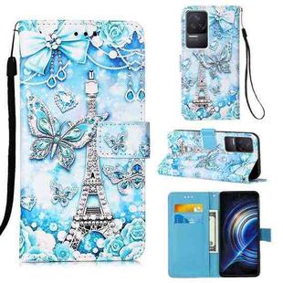 For Xiaomi Redmi K50 / K50 Pro Colored Drawing Plain Weave Leather Phone Case(Tower Butterfly)