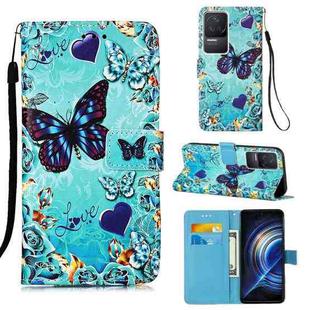 For Xiaomi Redmi K50 / K50 Pro Colored Drawing Plain Weave Leather Phone Case(Heart Butterfly)