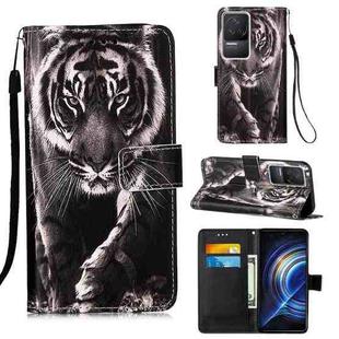 For Xiaomi Redmi K50 / K50 Pro Colored Drawing Plain Weave Leather Phone Case(Black White Tiger)