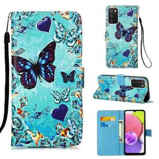 For Samsung Galaxy A03s 165.8mm Colored Drawing Plain Weave Leather Phone Case(Heart Butterfly)