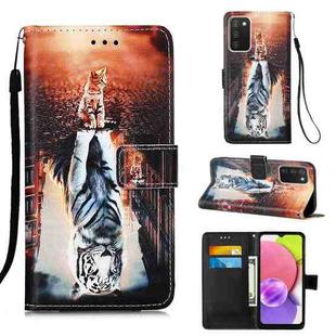 For Samsung Galaxy A03s 165.8mm Colored Drawing Plain Weave Leather Phone Case(Cat And Tiger)
