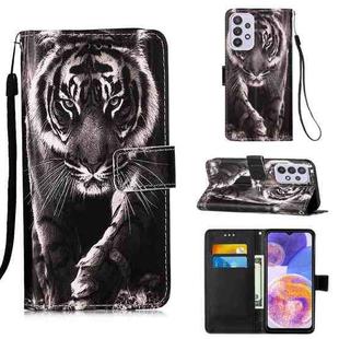 For Samsung Galaxy A23 4G&5G / F23 Colored Drawing Plain Weave Leather Phone Case(Black White Tiger)