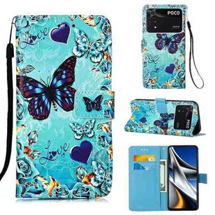 For Xiaomi Poco X4 Pro 5G Colored Drawing Plain Weave Leather Phone Case(Heart Butterfly)