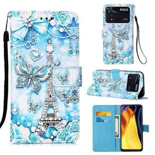 For Xiaomi Poco M4 Pro 4G Colored Drawing Plain Weave Leather Phone Case(Tower Butterfly)