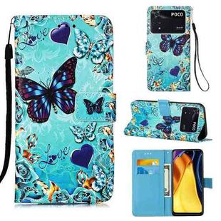 For Xiaomi Poco M4 Pro 4G Colored Drawing Plain Weave Leather Phone Case(Heart Butterfly)