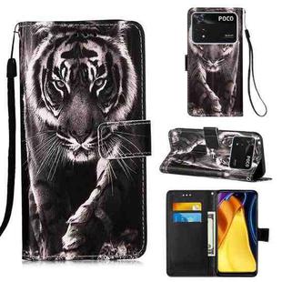 For Xiaomi Poco M4 Pro 4G Colored Drawing Plain Weave Leather Phone Case(Black White Tiger)