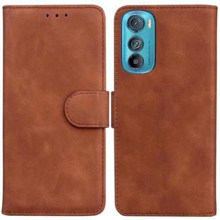 For Motorola Edge 30 Skin Feel Pure Color Flip Leather Phone Case(Brown)