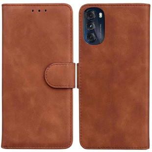 For Motorola Moto G 2022 Skin Feel Pure Color Flip Leather Phone Case(Brown)