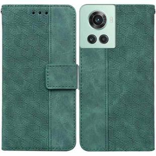 For OnePlus 10R / Ace Geometric Embossed Leather Phone Case(Green)