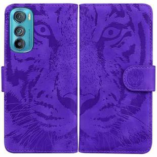 For Motorola Edge 30 Tiger Embossing Pattern Horizontal Flip Leather Phone Case(Purple)