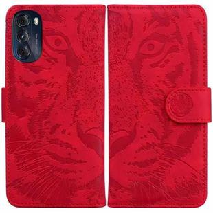 For Motorola Moto G 2022 Tiger Embossing Pattern Horizontal Flip Leather Phone Case(Red)